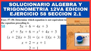 Ejercicio 58 seccion 21 resuelto libro algebra y trigonometria con geometria analitica Swokoski [upl. by Eityak172]