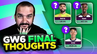 ⚠️ RAYA DOUBTS ⚠️  WILDCARD UPDATE  FPL GAMEWEEK 6 FINAL TEAM SELECTION THOUGHTS  202425 [upl. by Annai]