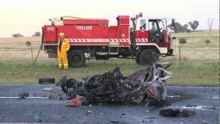 Fatal overtaking collision in Myola near Bendigo 140312 Warning Graphic images [upl. by Ellezig]