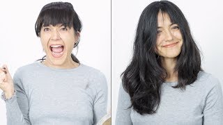 Women Try ClipOn Bangs  Iris [upl. by Ahsitak]