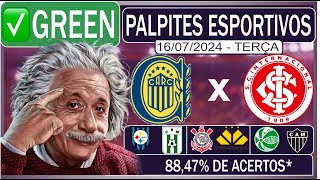 ✅GREEN PALPITES DE FUTEBOL PARA HOJE DIA 16072024 ROSARIO CENTRAL INTERNACIONAL  BILHETE PRONTO [upl. by Obbard359]