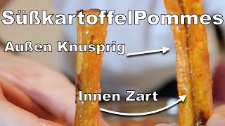 Süßkartoffel Pommes  Wirklich Knusprig machen  Im Ofen [upl. by Sirahs]