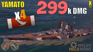 Yamato 4 Kills amp 299k Damage  World of Warships Gameplay [upl. by Laverna]