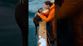 Cute baby otter 🦦rescued by girl oceanlife marinelifemagic cutemammal adorableotter deepsealife [upl. by Etireugram255]