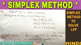 SIMPLEX METHOD IN HINDI  LPP [upl. by Akemhs139]