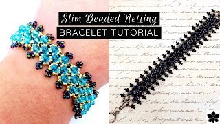 Slim Bicone and Seed Bead Netting  Beaded Bracelet Tutorial [upl. by Audres724]