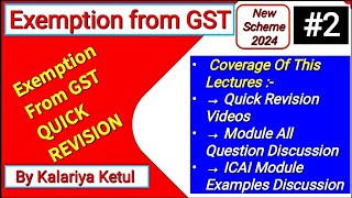 2GST RevisionExemption Of GST Chapter 3GST ICAI Module QuestionCA Inter GST Revision MayNov 24 [upl. by Elatsyrc]