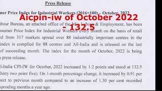 AICPINIW for October 2022 released by Labour ministry for DA DR hike [upl. by Attikram]