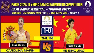 CAROLINA MARIN CEDERA HE BING JIAO KE FINAL HASIL BABAK SEMIFINAL TUNGGAL PUTRI BADMINTON OLIMPIADE [upl. by Norean]