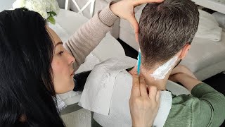 ASMR Neck Hair Shaving  Care Routine With Cream amp Massage [upl. by Yelsek359]