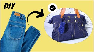 DIY bolso de jeans viejo fácil de hacer bolsa multiusos y ecológica muy facil [upl. by Ellinger]