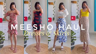 Meesho Dress amp Skirt Haul  Cheapest Dresses on Meesho  Denim Skirt Slit Skirt [upl. by Annuaerb572]