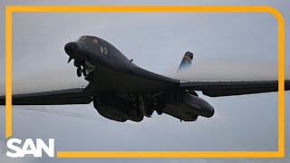 US brings out B1B bomber after North Korea’s ICBM launch [upl. by Gladine226]