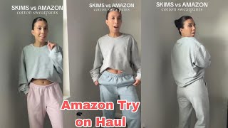 SKIMS vs AMAZON  cotton sweatpants amazon try on haul 2024 [upl. by Enram858]