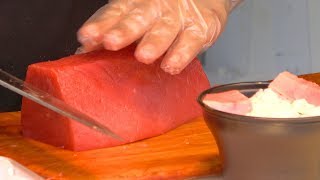 Japanese Street Food  Huge Sashimi Tuna Bowl [upl. by Anitroc]