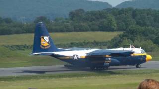 C130 Fat Albert short field landing over obstacle amp taxi in reverse at Lynchburg Airshow on 52211 [upl. by Laufer]