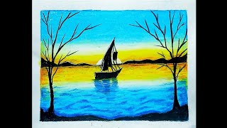 Oil pastel Landscape Scenery Drawing [upl. by Esilahs]