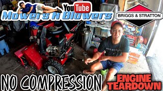 CRAFTSMAN 8HP 27quot DUALSTAGE SNOWBLOWER BRIGGS amp STRATTON OHV NO COMPRESSION ENGINE PART OUT TEARDOWN [upl. by Einoj]