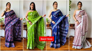 Office Wear Linen Cotton Sarees  Soft Linen Sarees shopnow [upl. by Alita]