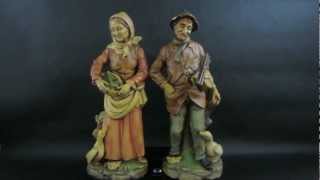 Old Woman amp Man Statue Bookend Fish plaster Chalkware [upl. by Brader]