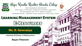 Bayes TheoremMs D GowsalyaAssistant Professor of Mathematics [upl. by Power]