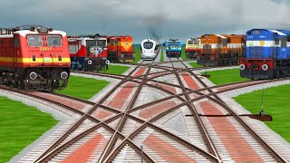 EIGHT TRAINS CROSSINGS FROM GRANDIENT DIFFERENT TYPES RAILROAD TRACKS  railworks 3  train videos [upl. by Yleme491]