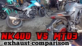 v3 NK400 vs YAMAHA MT03  EXHAUST COMPARISON akrapovic M1 [upl. by Arikat]