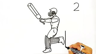 Cricketer Drawing Easy from 2 2 Number 🏏🏏🏏 [upl. by Atkinson]