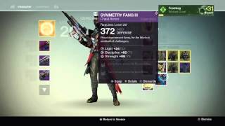 Destiny Cryptarch Level Up Reward  Symmetry Fang III Legendary Chest Armor [upl. by Malinin636]