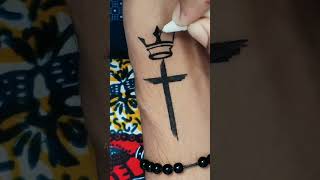 Crowned cross 🤞 ❌ tattoo crosstattootattooideasAwart tattoodesigntattooartist [upl. by Handal]