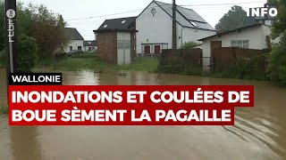 Inondations et coulées de boue sèment la pagaille en Brabant wallon et dans le Hainaut  RTBF Info [upl. by Hebner]