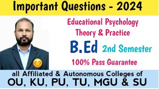 Educational Psychology Theory amp Practice Important Questions 2024 BEd II 2nd sem semester imp OU PU [upl. by Ioyal]