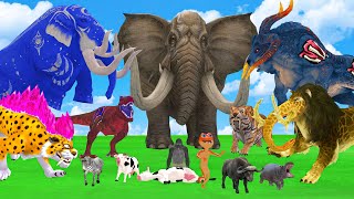 10 Mammoth Elephant Zombie Cow vs 5 Giant Lion Tiger Big Zombie Dinosaur Attack Cow Save By Mammoth [upl. by Darwen87]