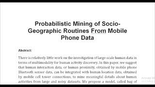 Probabilistic Mining of Socio Geographic Routines From Mobile Phone Data [upl. by Aisatnaf330]