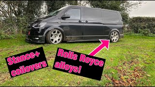 VW T6 Camper Conversion Ep7  Fitting Stance coilovers and Rolls Royce alloys [upl. by Aiotal]