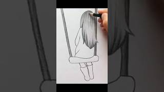 How to draw a girl on swing  Girl on swing drawing easy  Easy drawings [upl. by Hsizan]