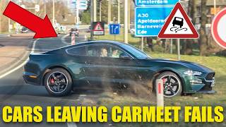 Cars Leaving Carmeets  BEST OF FAILS CLOSE CALLS ALMOST CRASHES BMW M Audi RS Mustang AMG Etc [upl. by Enirhtac]