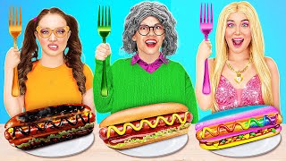 ME VS GRANNY VS BARBIE COOKING CHALLENGE  Dolls Are Alive Cool Tasty Ideas by 123GO FOOD [upl. by Yuji]