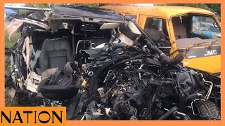 Wreckage of Range Rover that was in an accident with a cargo truck on MombasaNairobi Highway [upl. by Arrik]