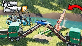 FS19 BRIDGE BUILDING WITH CONVEYOR BELT SYSTEM TO MOVE WOODCHIPS BEST IDEA YET [upl. by Killie]