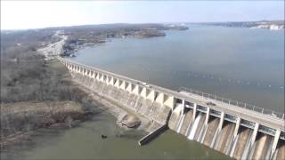 Bagnell Dam Aerial View 12 Floodgates December 31 2015 [upl. by Terriss]