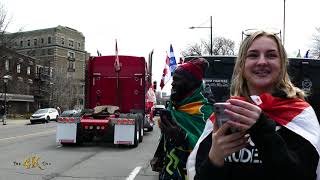 Montréal Freedom fighters meet approaching convoy in downtown rally 4232022 [upl. by Nivrac]