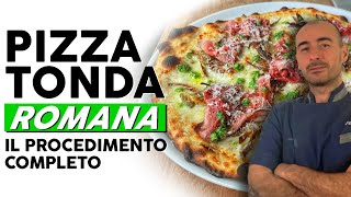 PIZZA TONDA ROMANA impasto stesura e condimento [upl. by Ysnap]