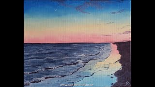 Painting Beach after Sunset Seascape with Acrylics  Strand nach Sonnenuntergang mit Acryl malen [upl. by Airal]