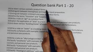 Part 101 Question Bank1 ref part 1to20  science of cosmetics and personal care products [upl. by Ayifas]