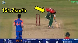 Mayank Yadav 151 Kmph Fastest Ball Mahmudullah Riyadh Injured  Mayank Yadav Bowling IND vs BAN T20 [upl. by Allimrac]