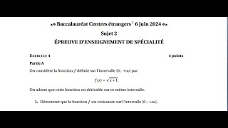 Sujet 2 bac spé maths centre étranger exercice 4  6 juin 2024 [upl. by Amzu]