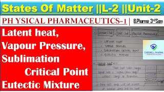 Latent Heat  Vapour Pressure  Sublimation Critical Point  Eutectic Mixture  P Pharmaceutics [upl. by Ahtram311]