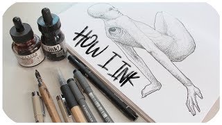 Inking Tutorial  How I drew my 2017 Inktobers [upl. by Yehtomit]