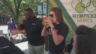 Chilekasi Adele vs Erika Stanish in KDKATVs pickle juice drinking contest [upl. by Abbie]